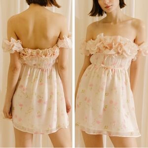 Storia ruffle Off the shoulder floral chiffon Babydoll dress